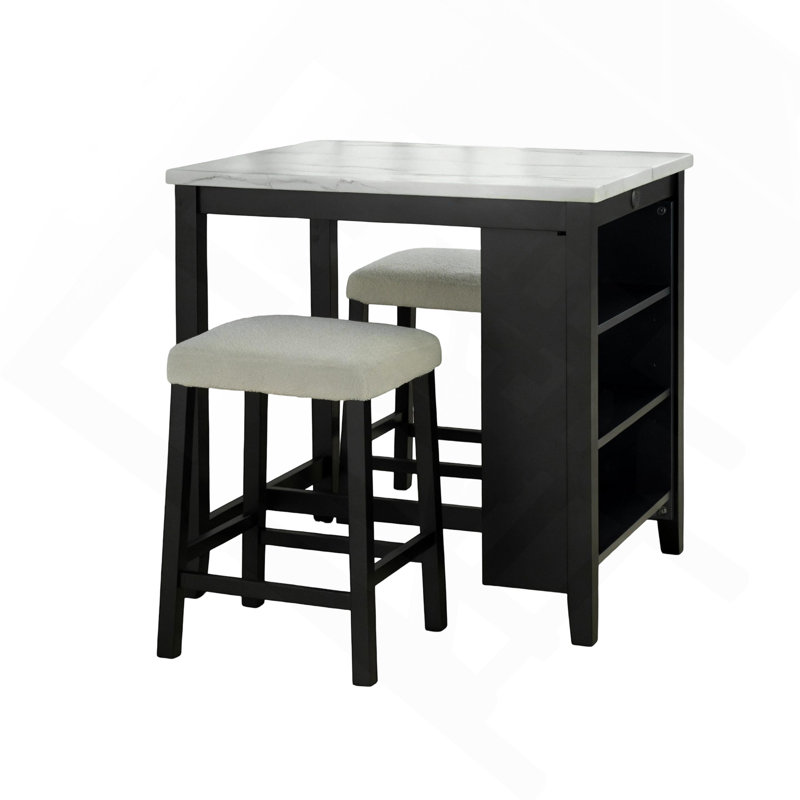 Ensemble de salle à manger en bois noir 3 pièces