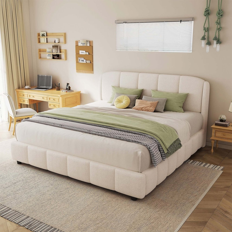Mayson Upholstered Bed Frame, Queen, Beige