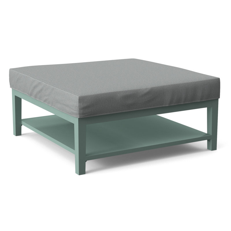 Hammond Square Ottoman, Antique Black Finish, Light Blue Performance Fabric; 0851-55
