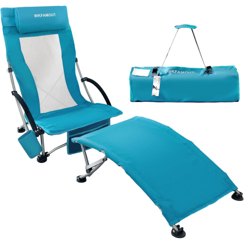 Chaise de plage pliante basse avec repose-pieds pour adultes 265Lbs Chaise de plage à haut dossier portable avec porte-gobelet Léger pour l'extérieur