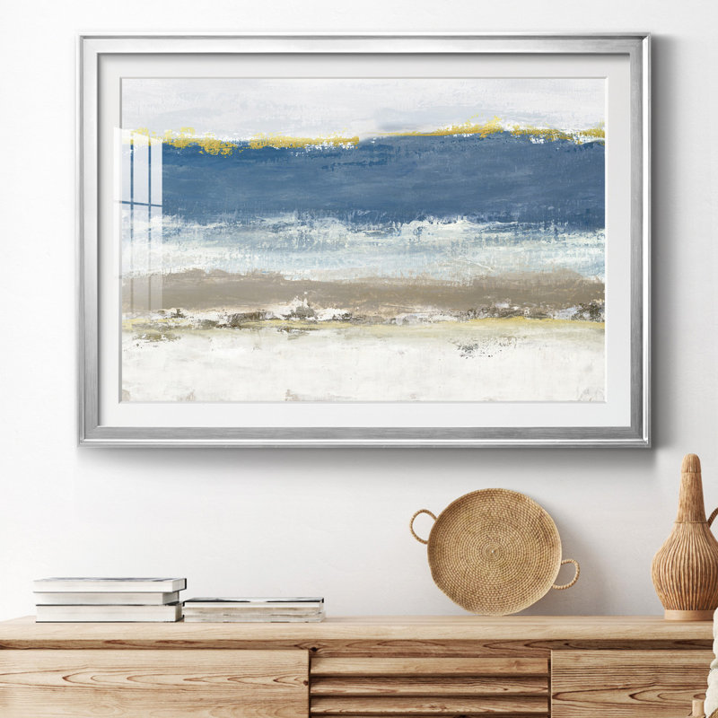 Bleu ciel - peinture encadrée, Cadre argenté, H 26,5 po x l 36,5 po x P 1,5 po