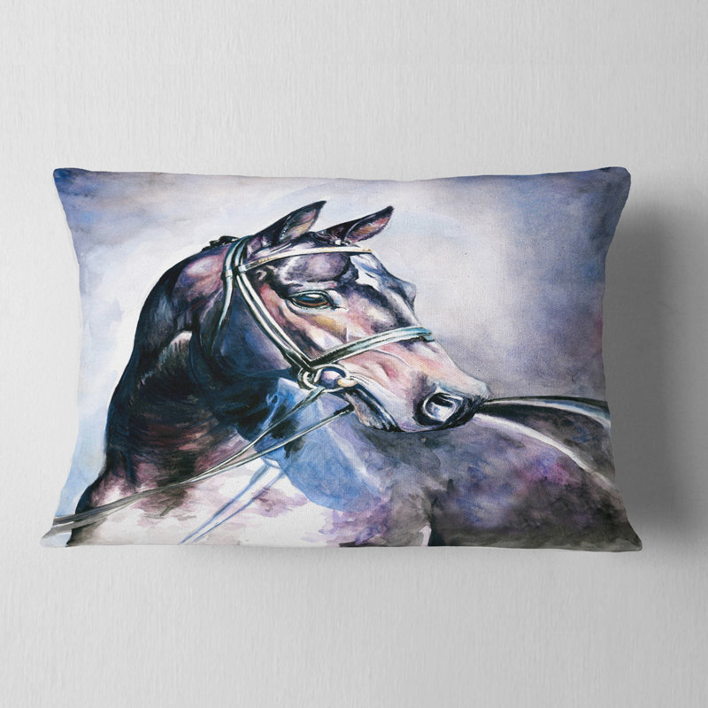 Cheval noir avec bride - coussin imprimé animal