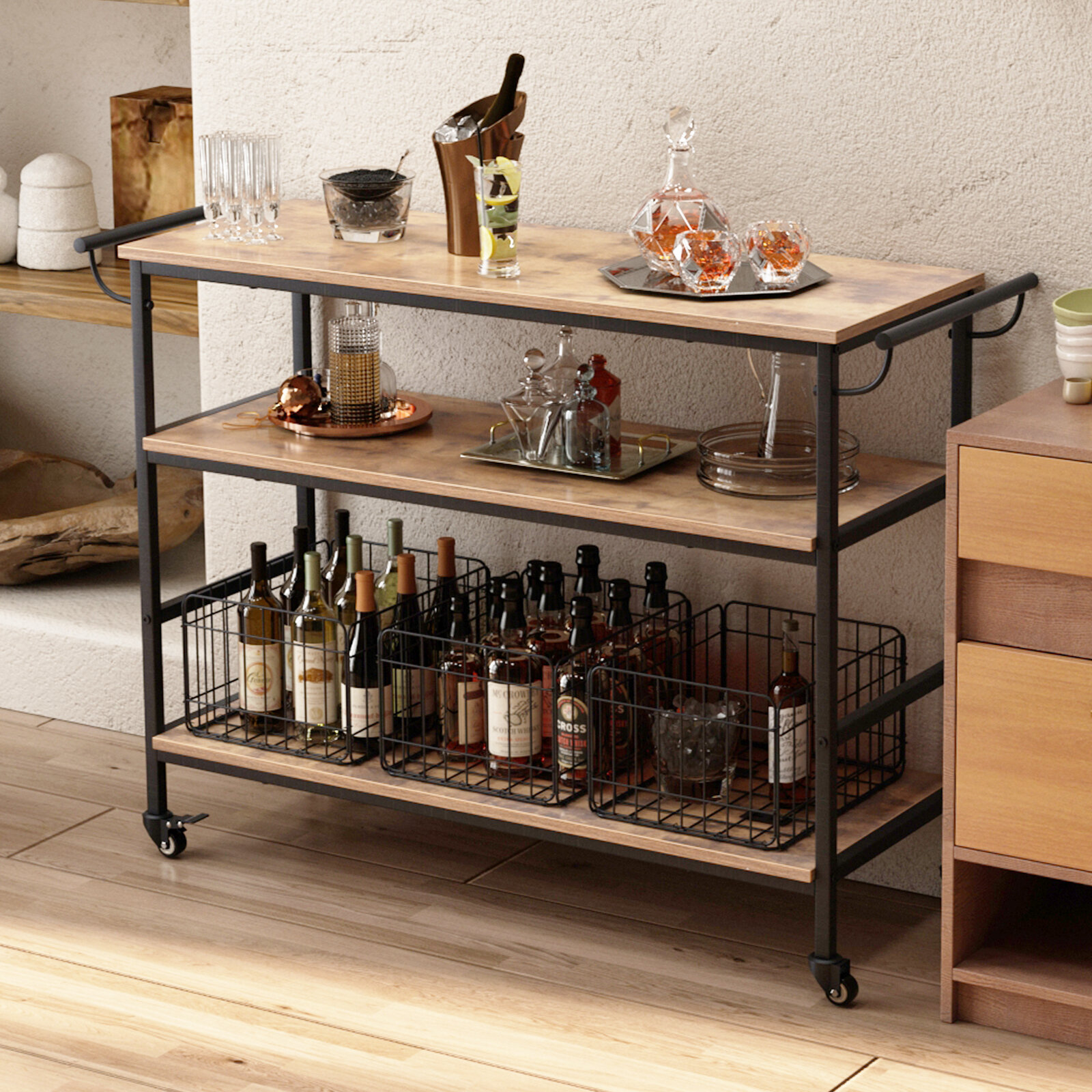 Bar Cart with Removable Serving Tray