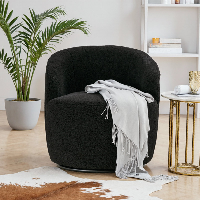 Fauteuil demi-tonneau avec fauteuil Teddy, Laine noire