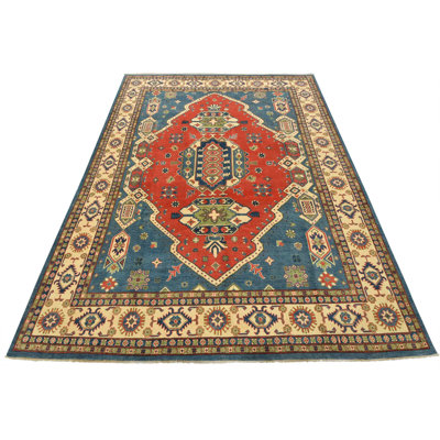 Tapis oriental en laine rouge tribal noué à la main 9 pi 3 po x 11 pi Kazak Kazak