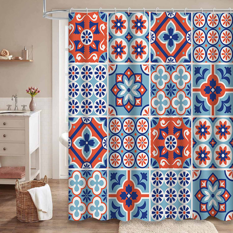 Rideau de douche décoratif bleu marine à 12 crochets, L 72 po x l 84 po