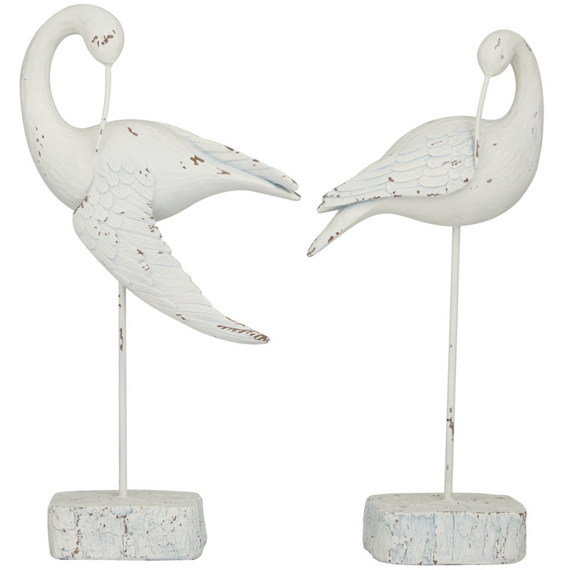 Natural White Polystone Bird Decorative Sculpture Set