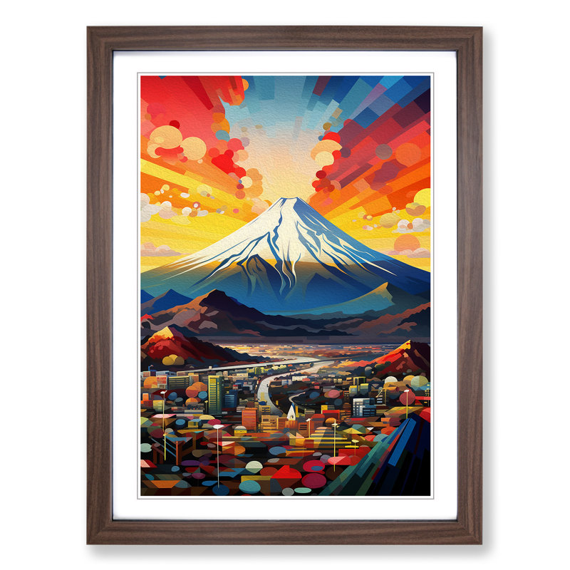 Mount Fuji Constructivism - Single Picture Frame Print on Wood, Walnut Framed, 46cm H x 34cm W x 2cm D