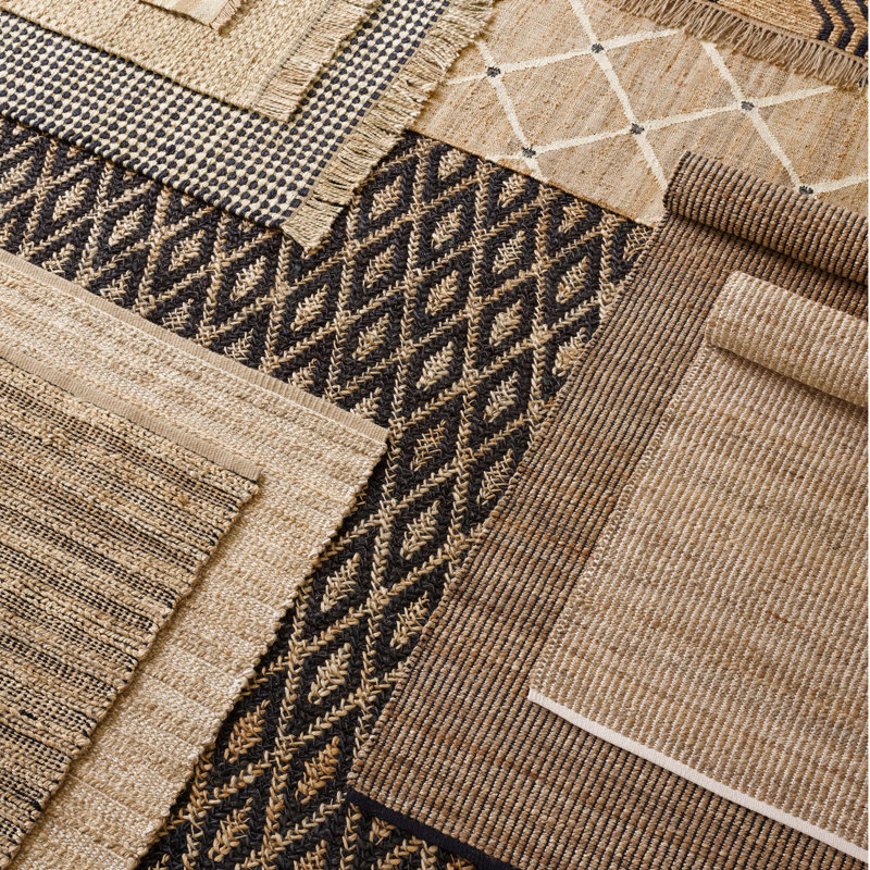 Gridwork Handwoven Jute Rug, Rectangle 7'6" x 9'6", Black/Brown