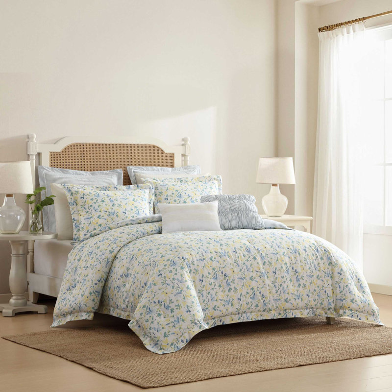 Ensemble d'édredon en coton Laura Ashley Nora, Édredon simple + 1 taie décorative + 1 taie déc
