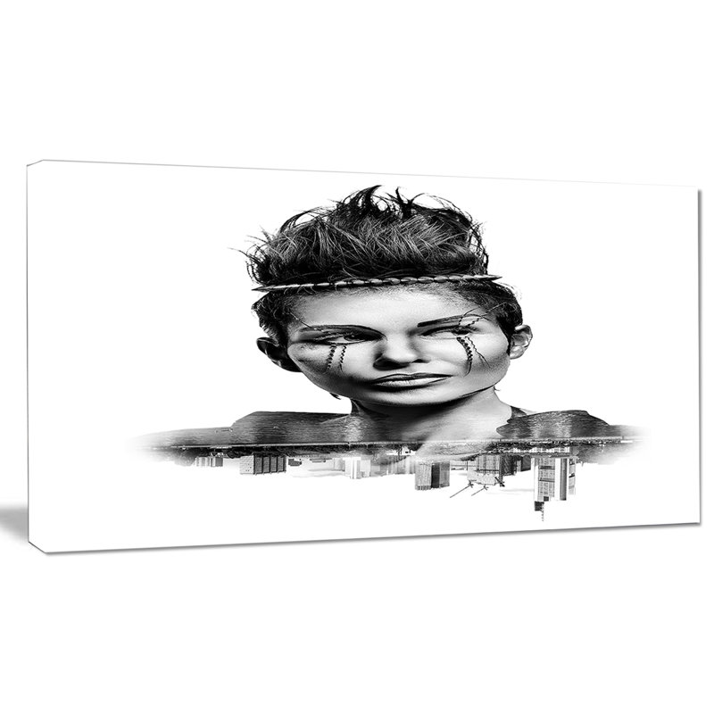 Double Exposure Woman Portrait Canvas Art in Black and White