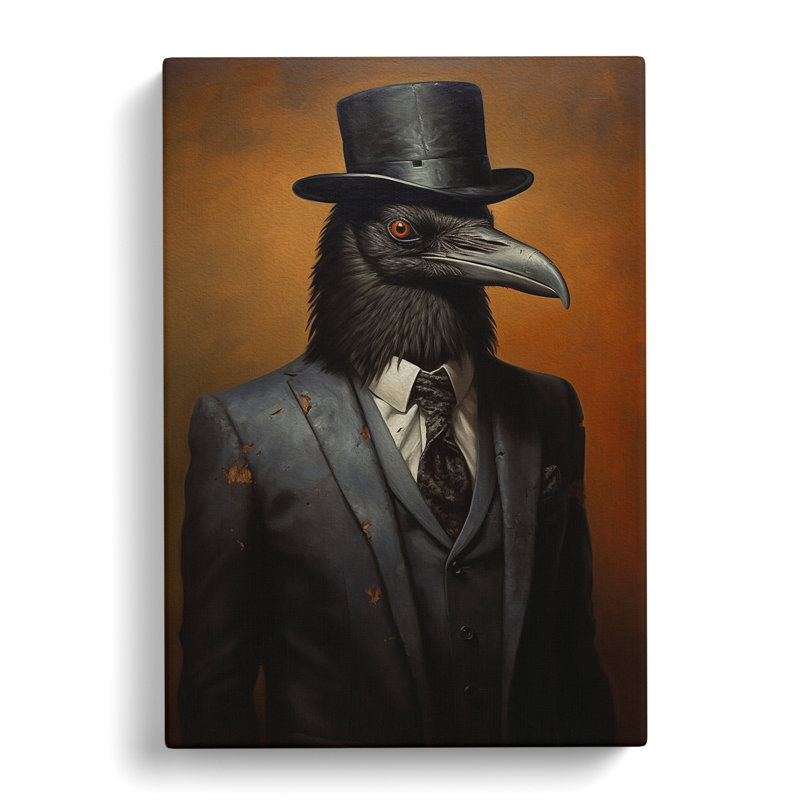 Crow In A Suit No.2 - Print on Canvas, 60cm H x 40cm W x 3cm D