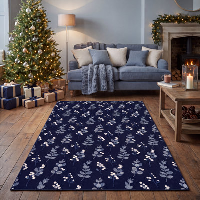 Tapis Saltbox à motifs floraux bleu marine, gris et blanc, antidérapant, à poils courts, idéal pour l'intérieur et l'extérieur, adapté aux animaux domestiques, pour salon, chambre, salle à manger, entrée, couloir, bureau, tapis de couloir d'hiver, décoration saisonnière, confortable toute l'année, pour cuisine, zones de passage intense, facile à nettoyer, imprimé, ultra doux et lavable.