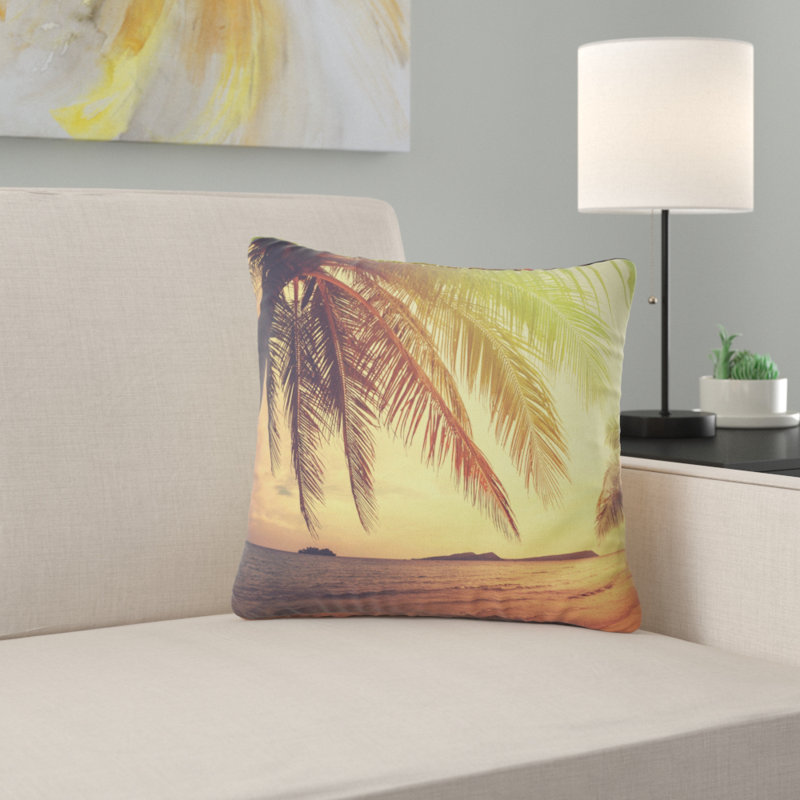 Coussin Tropical Beach avec Green Palm - Sea & Shore, 18 po x 18 po, Coussin décoratif
