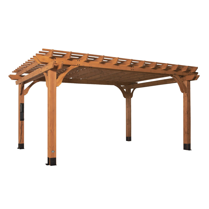 Ensemble de pergola d'extérieur en bois de cèdre 16 pi x 12 pi avec toit en treillis et PowerPort Backyard Discovery Beaumont