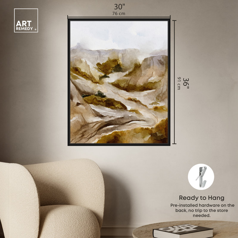 Art Remedy Winter End Rock Mountain, paysage encadré, style aquarelle 56938, Cadre noir, H 37 po x l 37 po
