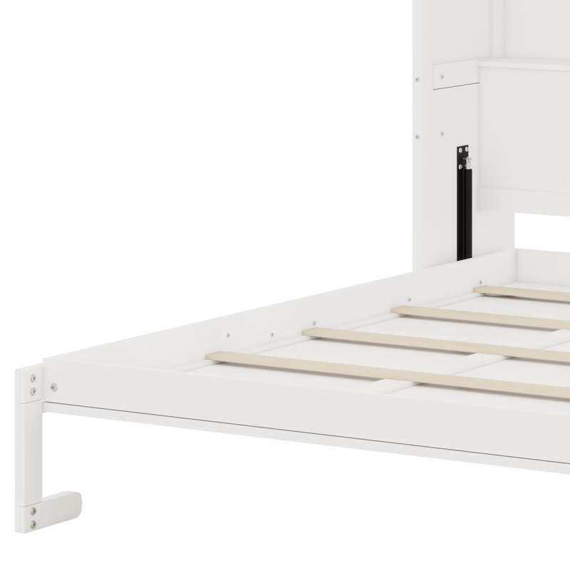 Lit escamotable mural peu encombrant avec tablettes intégrées, Blanc