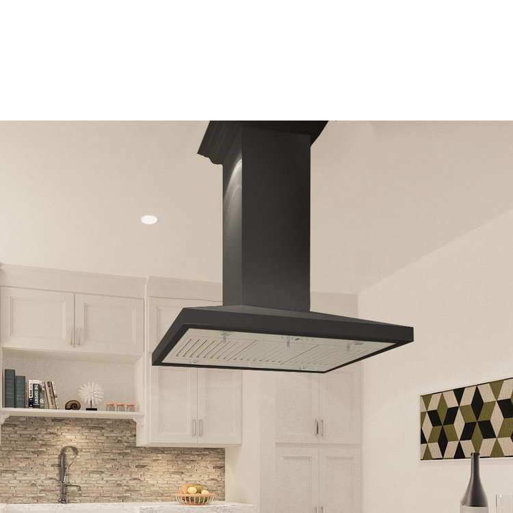 30" Wood 400 CFM Convertible Island Range Hood, Black