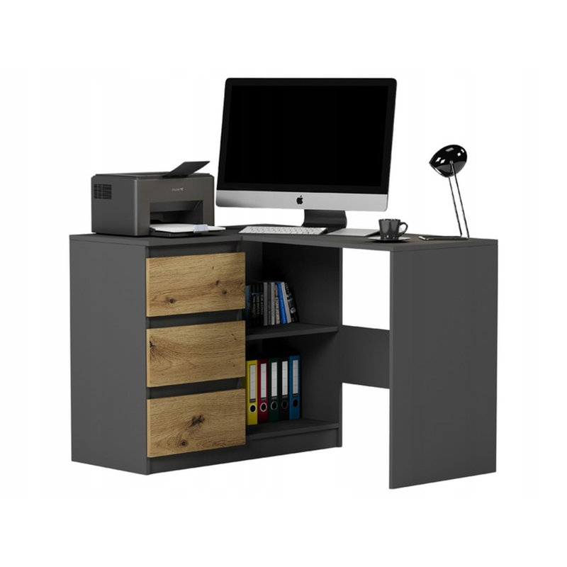 Ardeleana L-Shaped Computer Table, Black/Brown, Left Hand Return