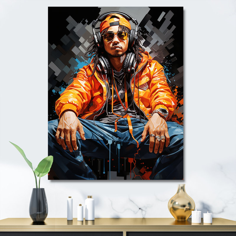Hiphop rappeur aux couleurs vives et éclatantes, Toile tendue, H 32 po x l 24 po x P 1 po