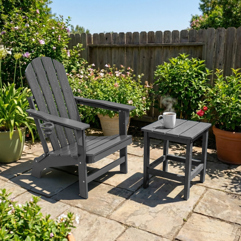 Foldable Outdoor Adirondack Chair, Gray, 1