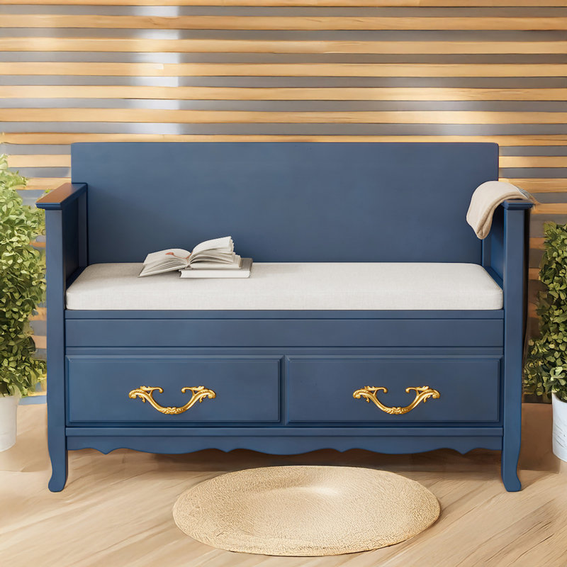 Versatile Shoe Bench with Hidden Storage and Smooth Opening Mechanism, Antique Navy