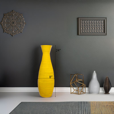 Vase de plancher cylindrique en bambou de 24 po avec trompette évasée décorative pour fleurs séchées