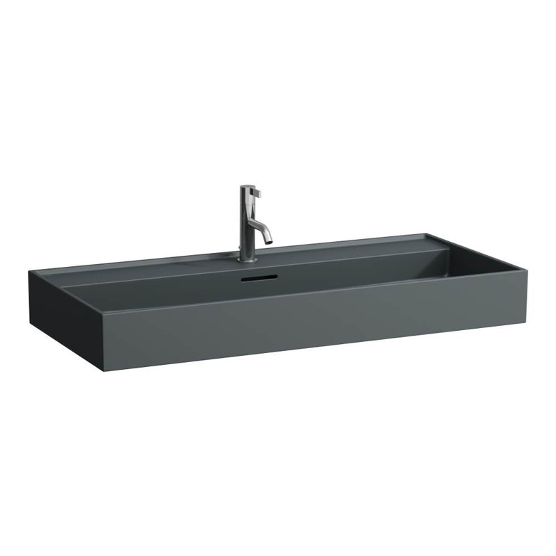 Kartell Laufen 38.58 in. L Bathroom Sink, Matte Graphite, Single Hole Faucet