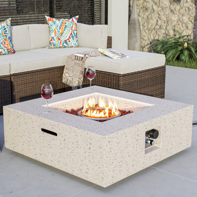 Kinzie Square Concrete Propane Smokeless Fire Pit Table with Lid