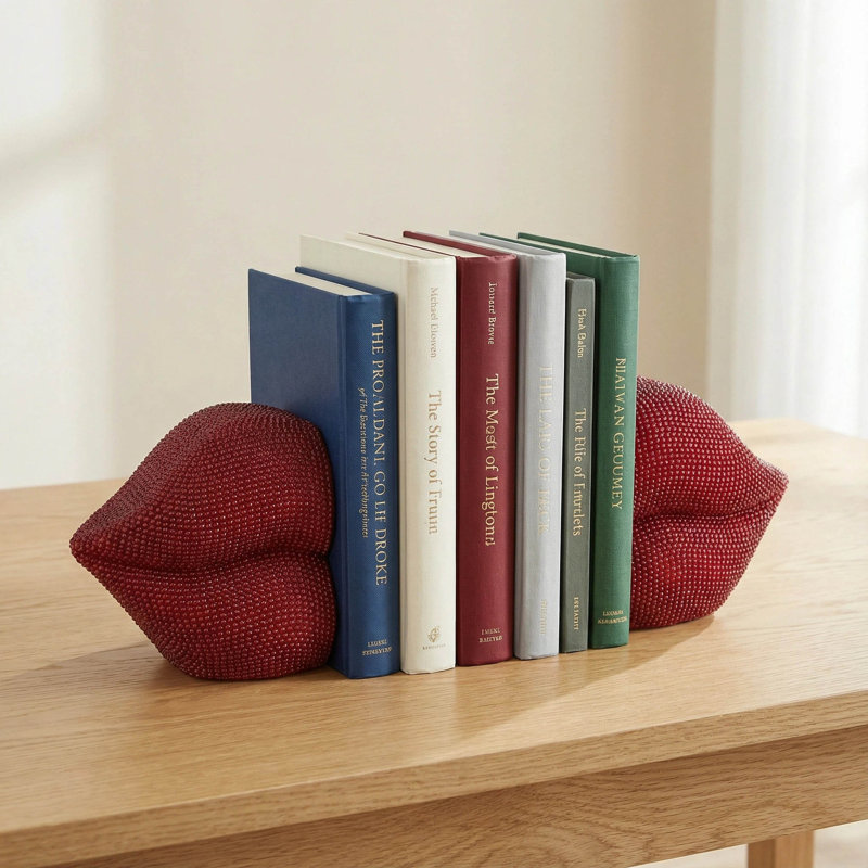 Ensemble de 2 serre-livres en résine et perles de couleur rouge brillant pour décoration intérieure et de bureau