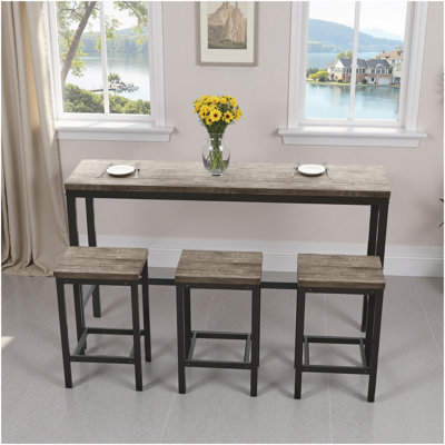 Table de salle à manger de cuisine moderne, table de pub, ensemble de table de salle à manger longue avec 3 tabourets, assemblage facile, gris brun (même SKU: W75753849)