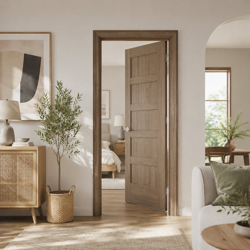 Dalle de porte intérieure en noyer 5 panneaux Shaker, placage décoratif d'ingénierie, style moderne, 30"×80", Reversible