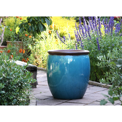 PLANTATOREM Roll Rim Planter (Falling Aqua) - Handcrafted High-Fired Ceramic