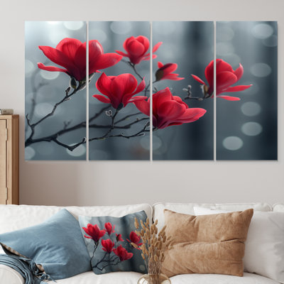 Ensemble de décorations murales rouge et gris Glamour Summer Magnolias