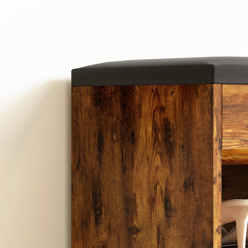 Banc à chaussures avec support rembourré pour le couloir, brun rustique