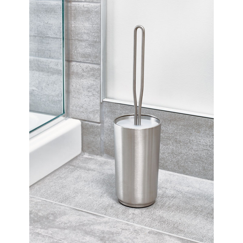 Silver Steel Toilet Brush and Holder Set with Polypropylene Bristles