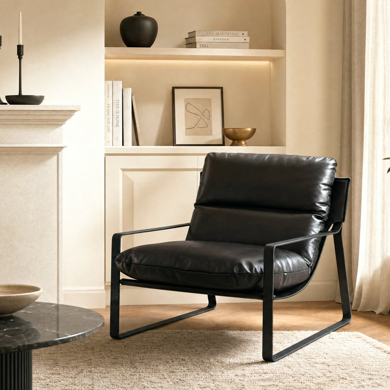 Metal Accent Stool, Black, Faux Fur