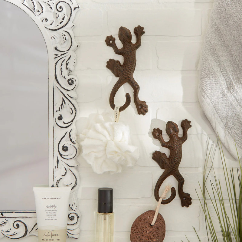 Cast Iron Lizard Wall Hooks Set of 2 | Rustic Hangers
