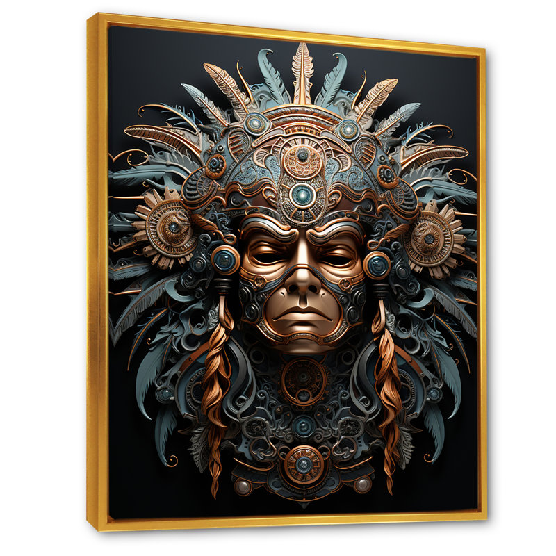 Emerald and Black Native Warrior Mask II sur impression sur toile, H 32 po x l 24 po x P 1 po, Cadre flottant doré