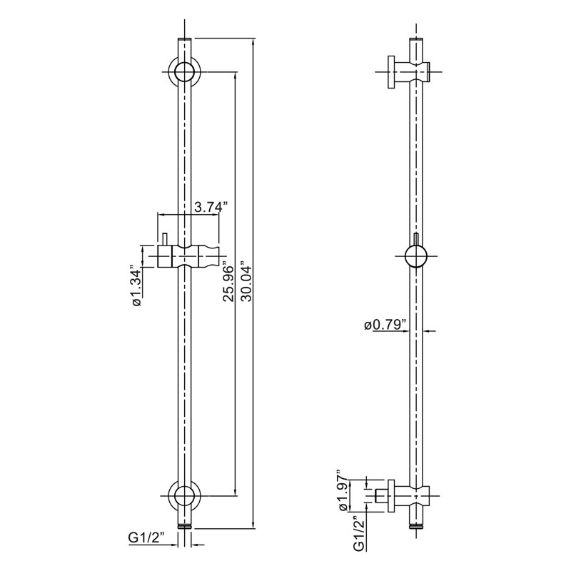 30“ Solid Brass Handheld Shower Head with Height Adjustable Slide Bar