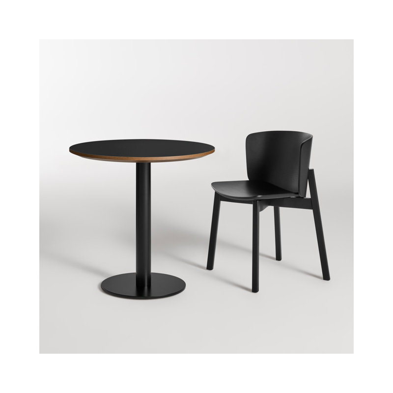 Easy Round Pedestal Dining Table, 29" H x 30" W x 30" L, Walnut, Matte Black