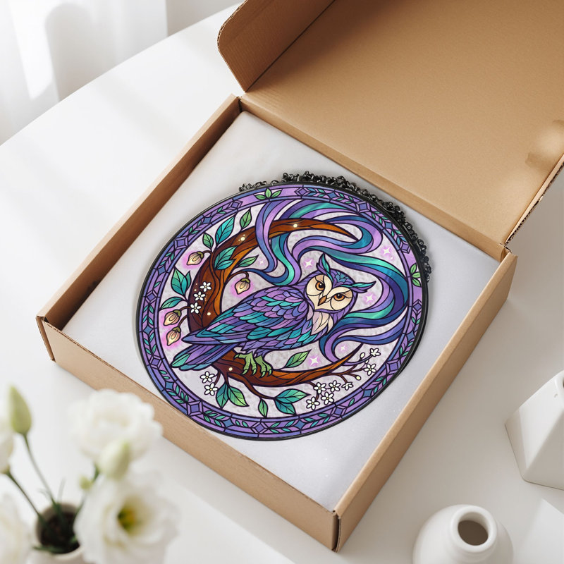 Panneau de vitrail Mystic Owl, vitrail, H 12 po, H 12 po