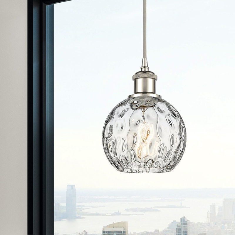 Luminaire suspendu sphère 1 lumière Roxane, DEL, H 8 po x l 6 po x P 6 po, Nickel poli
