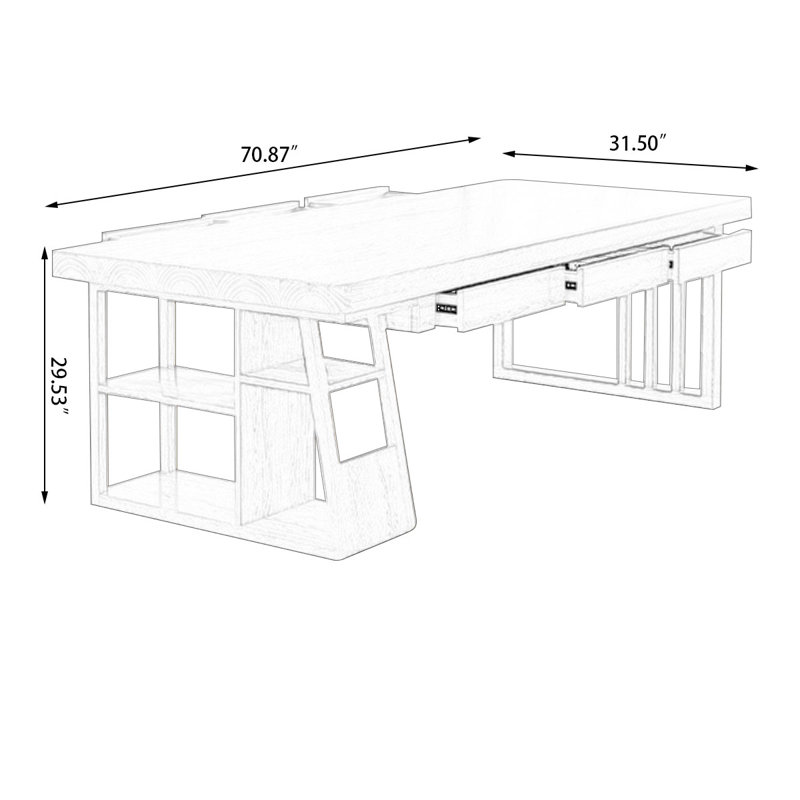 Bureaux rectangulaires en bois massif 70,87 "Burlywood, H 29,53 po x l 70,87 po x P 31,5 po