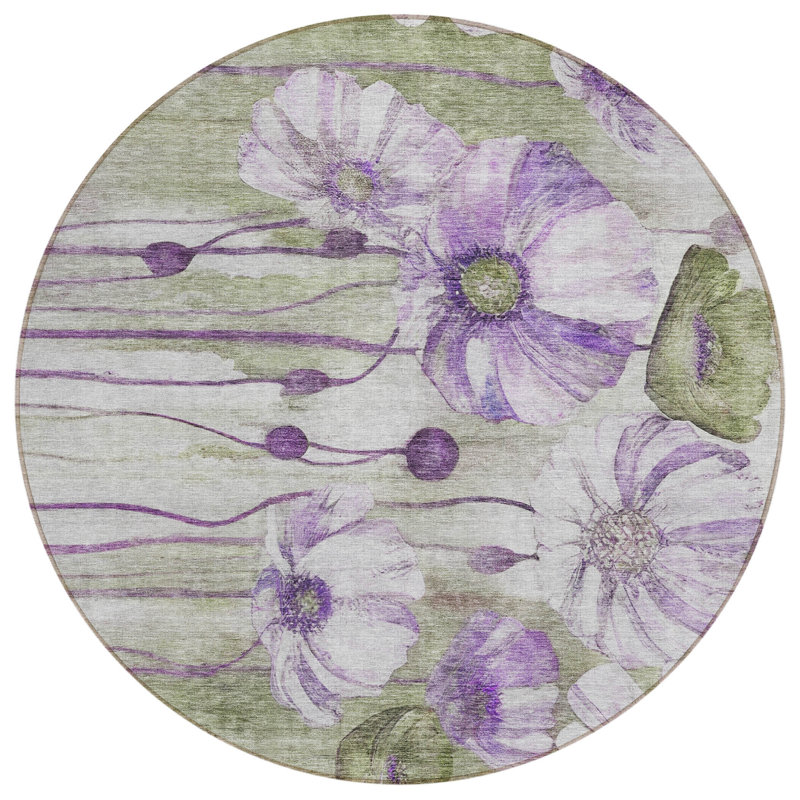 Tapis d'intérieur lavable rond 8 po mauve et lavande