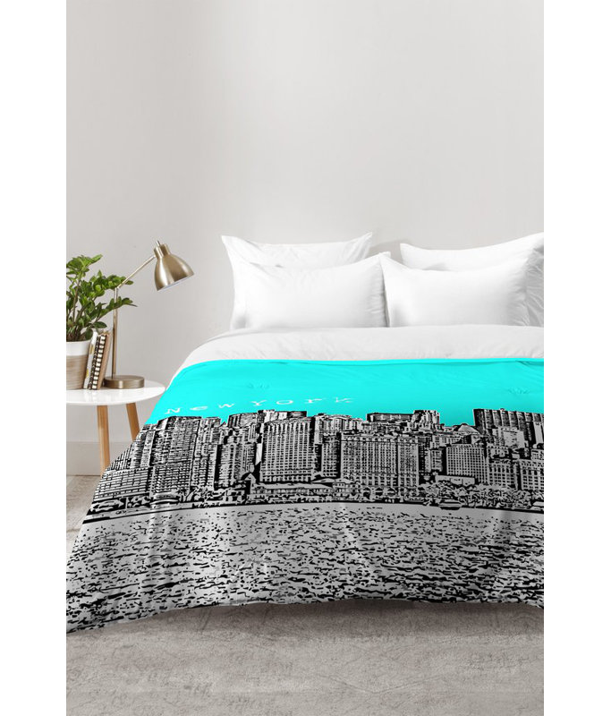 Ensemble d'édredon New York Aqua, Édredon pour lit simple TG + 1 taie décorative
