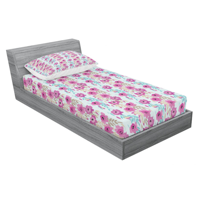 Twin XL White Multicolor Floral Microfiber Fitted Sheet Set