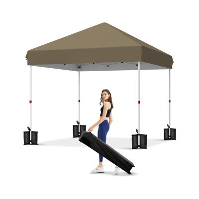 Auvent extérieur 10 x 10 pop-up avec installation à bouton-poussoir robuste avec sac à roulettes 3 hauteurs réglables et 4 sacs de poids kaki