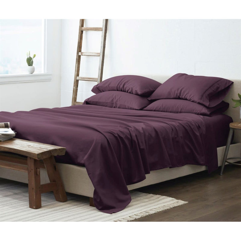 Luxury Rayon from Microfiber Sheet Set, King Sheet Set + 1 Fitted Sheet + 4 Pillowcases, Violet