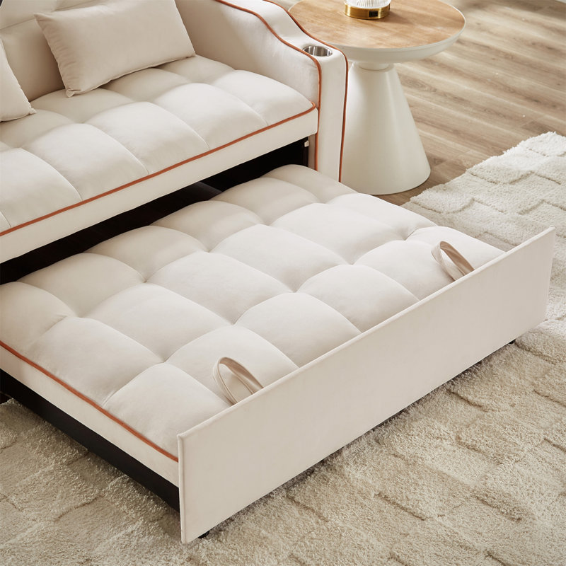 1 Versatile Foldable Sofa Bed In 3 Lengths, Modern Sofa Sofa Sofa Velvet Pull-Out Bed, Adjustable Back And With USB Port And Ashtray And Swivel Phone Stand